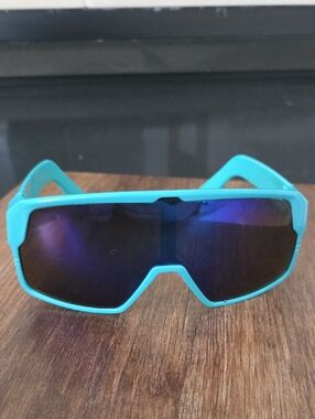 Aqua Blue Shield Sunglasses with Mirrored Lenses